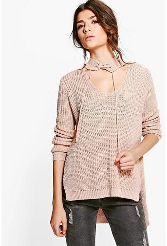 Alisha Lace Up Neck Choker Jumper