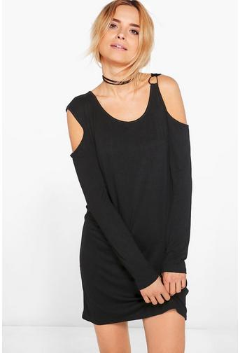 Olive D-Ring Detail Cold Shoulder Shift Dress