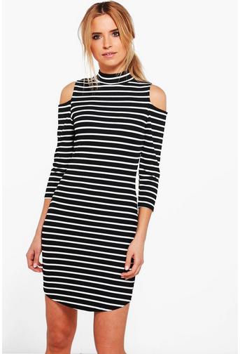 Carmen Stripe Cold Shoulder Bodycon Dress