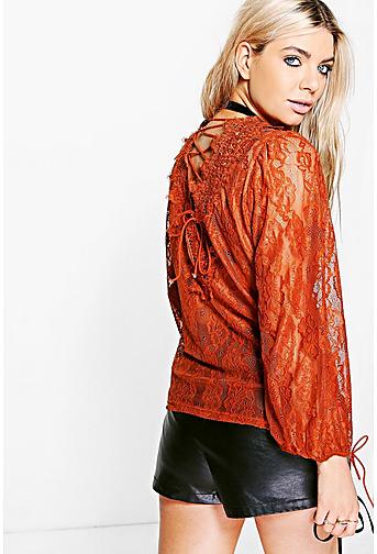 Boutique Ava All Over Lace Tie Back Top