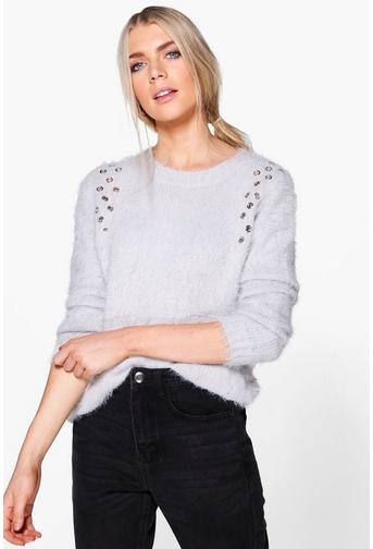 Amelia Fluffy Eyelet Detail Knit Jumper