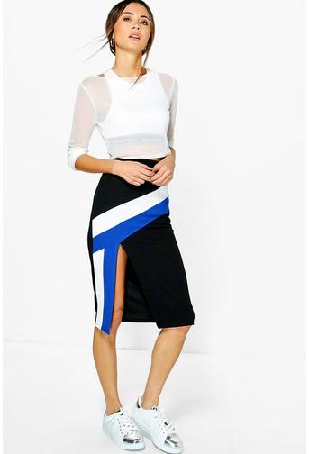 Reine Contrast Panel Split Front Midi Skirt