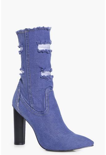 Martha Denim Ripped Sock Boot