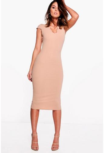 Loren Scallop Neck Cap Sleeved Midi Dress