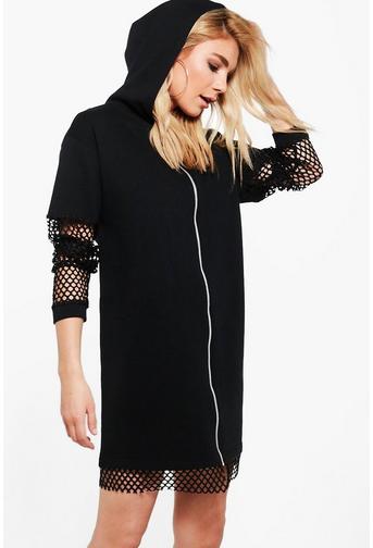 Agneta Mesh Detail Hooded Sweat Dress