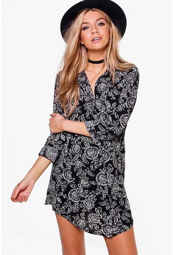 Kassie Monochrome Floral Shirt Dress