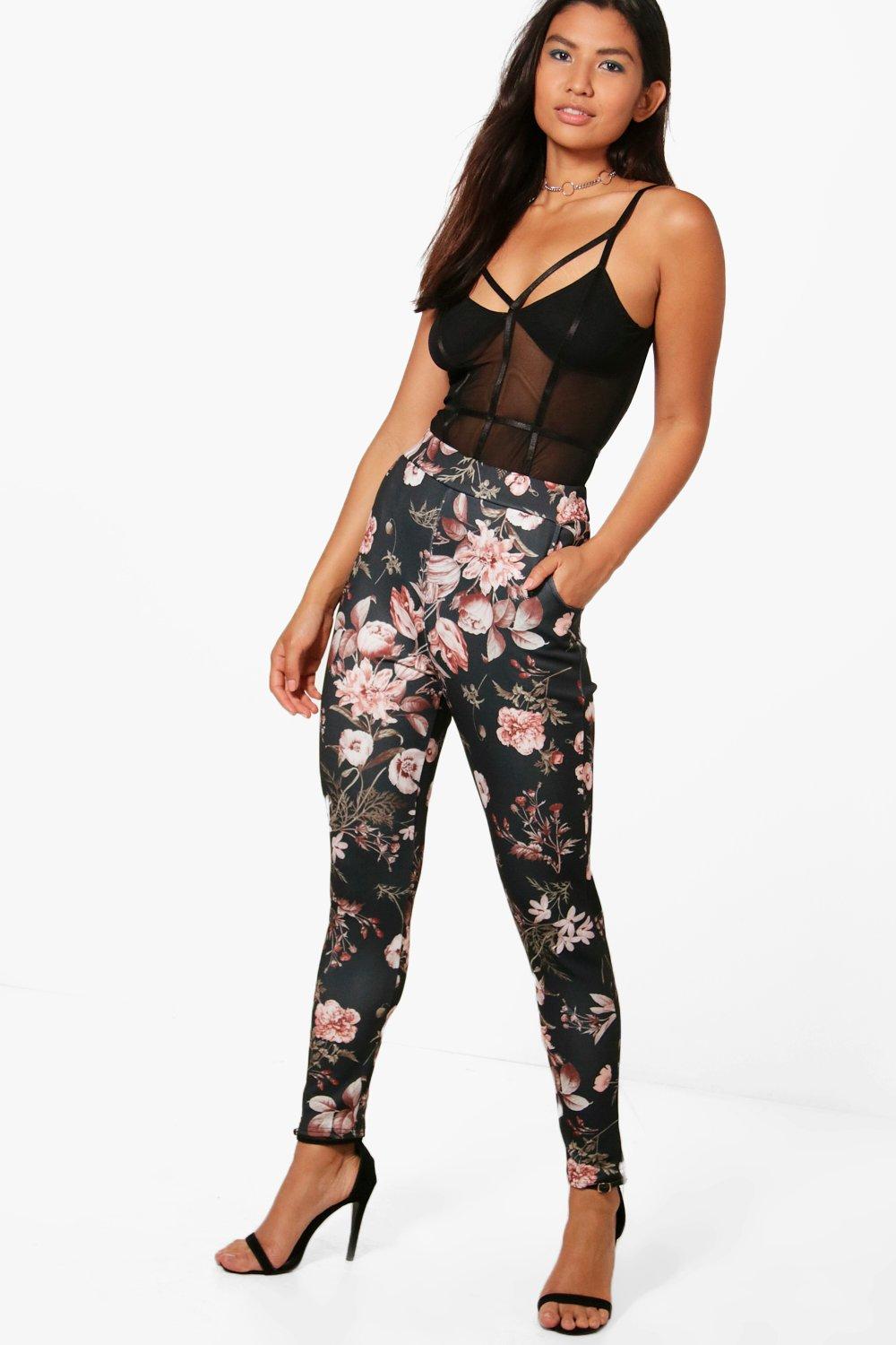 Floral Stretch Skinny Trousers | Boohoo