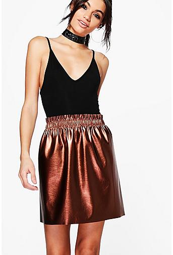 Sierra Paperbag Waist Metallic Leather Look Skirt