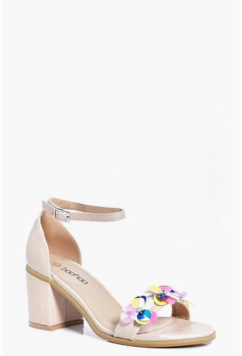 Sarah Floral Sequin Block Heels