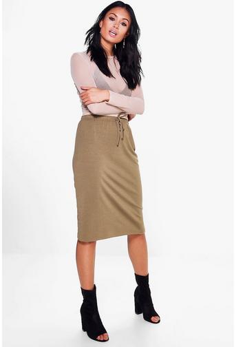 Marin Gathered Waist Loopback Midi Skirt!
