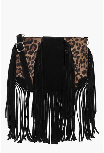 Abbie Faux Leopard Fringed Cross Body Bag