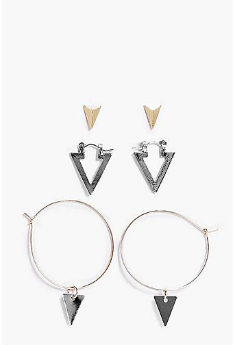 Darcey Mixed Design Triangle Earring Set