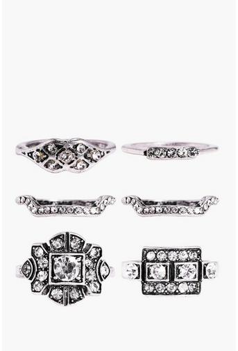 India Mixed Design Boho 6 Piece Ring Set