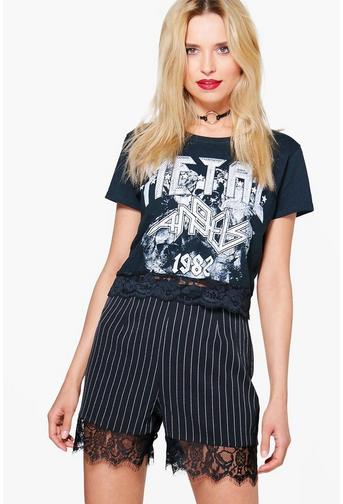 Helena Pinstripe Lace Trim Shorts