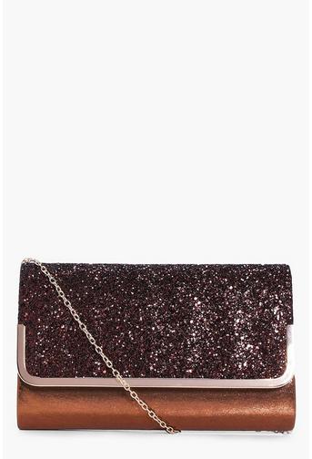 Saffron Metal Trim Glitter Clutch Bag