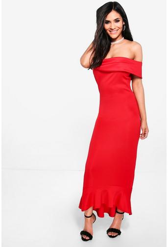 Bai Oversized Bardot Peplum Hem Maxi Dress