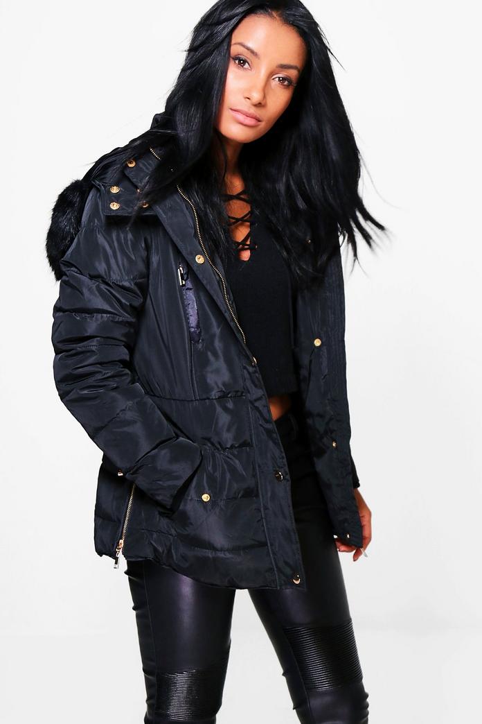 cropped black bubble coat