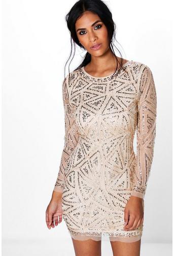 Lauren Sequin Long Sleeved Bodycon Dress Boohoo