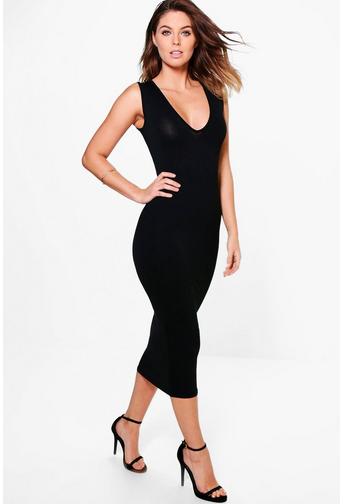 Arianne Plunge Neck Bodycon Midi Dress