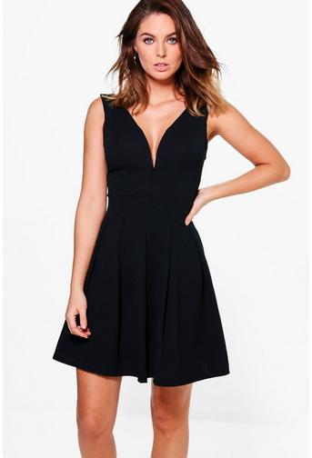 Alessia Low Cut Pleated Skater Dress