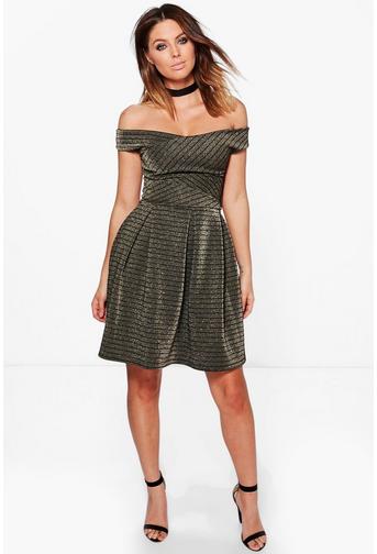 Ray Cross Grain Metallic Stripe Skater Dress