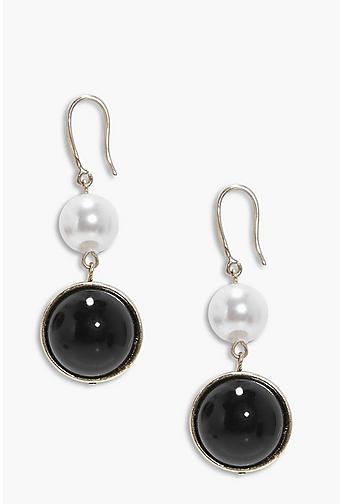 Elizabeth Pearl & Onyx Drop Earrings