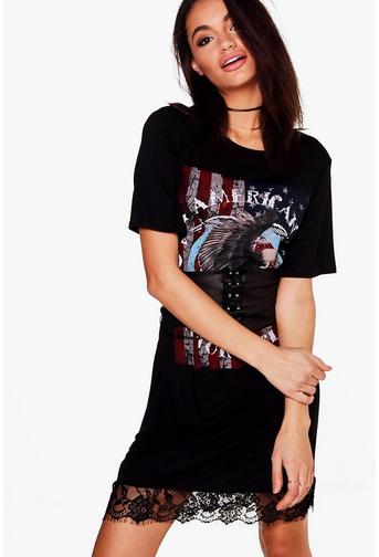Fliss Oversized Band with Lace T-Shirt Dress