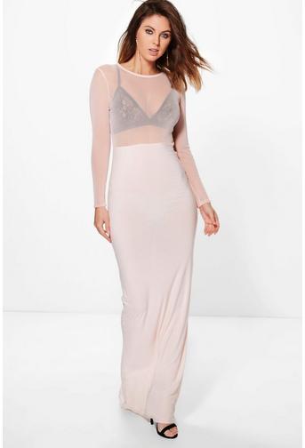 Eve Sheer Mesh Detail Slinky Maxi Dress