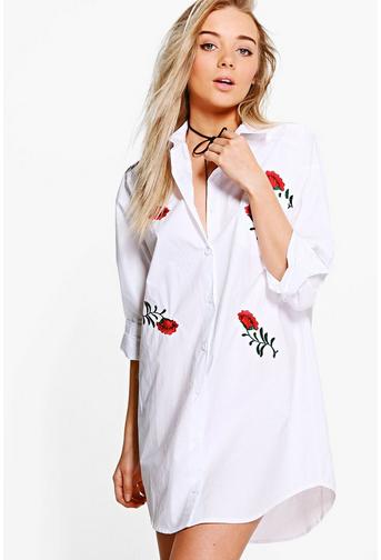 Lanie Embroidered Floral Cotton Shirt Dress