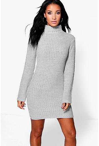 Holly Funnel Neck Chunky Jumper Dress