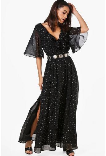 Hester Polka Dot Ruffle Wrap Maxi Dress