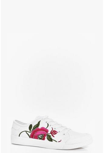 Amy Floral Embroidered Lace Up Trainer