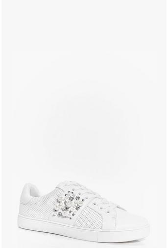 Ivy Pearl And Diamante Trim Lace Up Trainer