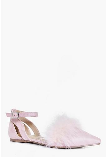 Edie Faux Feather Trim Pointed Flats