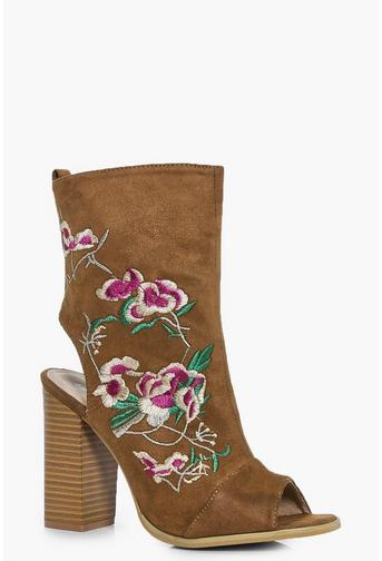 Zoe Peeptoe Sock Boot With Floral Embroidery
