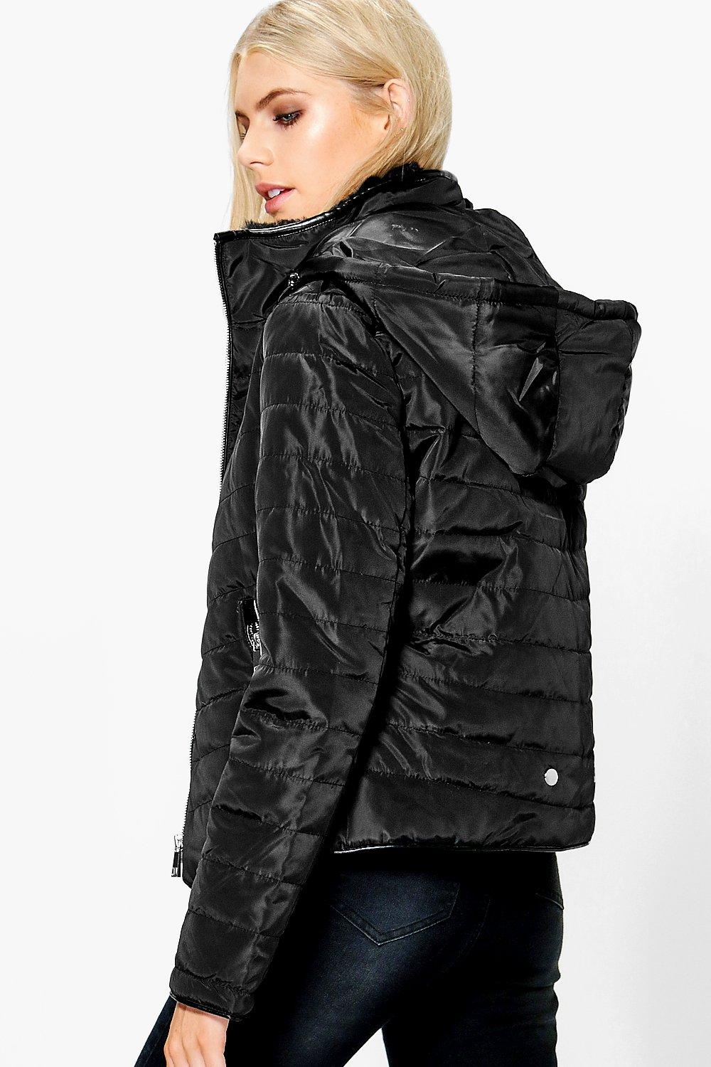 cropped black bubble coat
