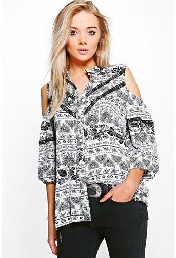 Samia Printed Cold Shoulder Shirt