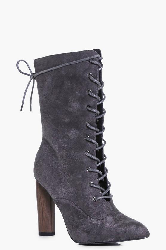 schuh abigail lace up ankle boot in black croc