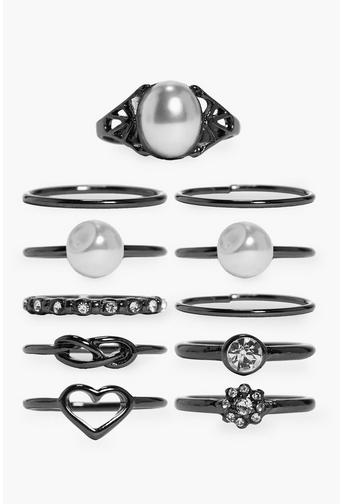 Lucy Pearl & Diamante Mixed Ring Pack