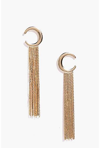 Molly Crescent Moon Metal Tassel Earrings