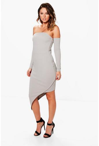 Lulu Off Shoulder Asymmetric Midi Dress