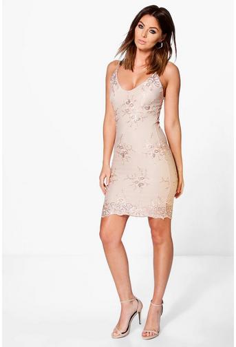 Boutique Di Sequin Lace Midi Bodycon Dress