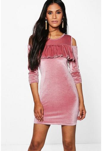 Sarah Cold Shoulder Velvet Shift Dress