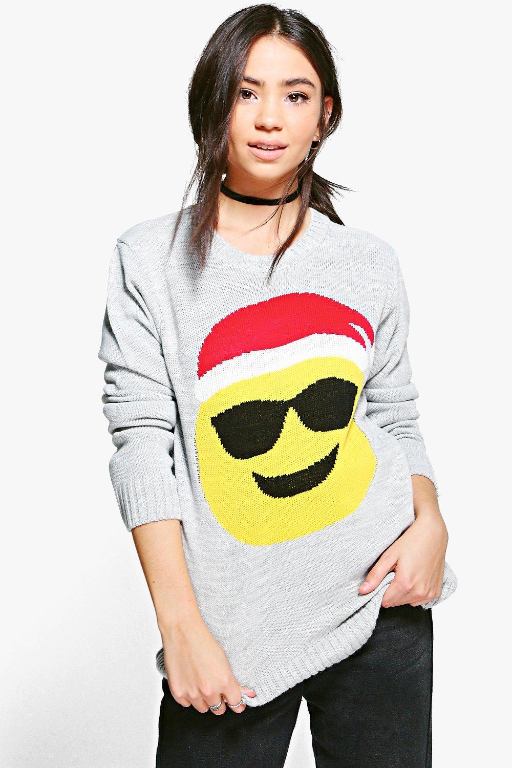 Katie Sunglasses Emoji Christmas Jumper  Boohoo