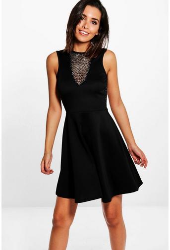 Jackie Deep V Mesh Panel Dress
