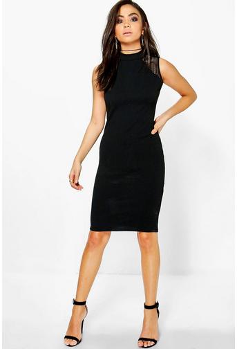 Georgia Crepe Mesh Panel Bodycon Dress