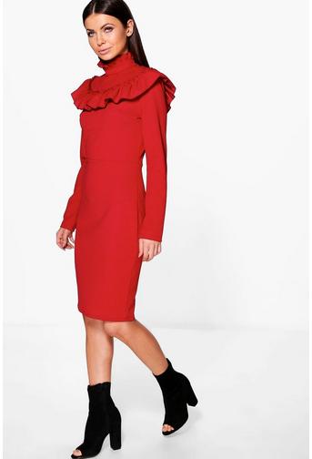 Keely High Neck Ruffle Midi Dress