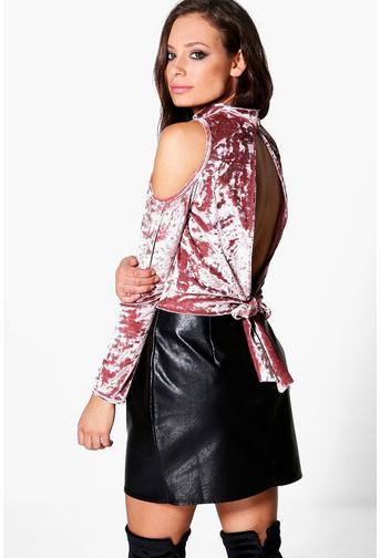 Jenna Crushed Velvet Open Back Crop