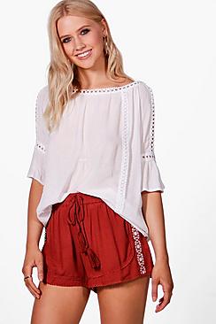 Carol Embroidered Tassel Tie Runner Shorts