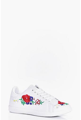 Jessica Floral Embroidered Lace Up Trainer